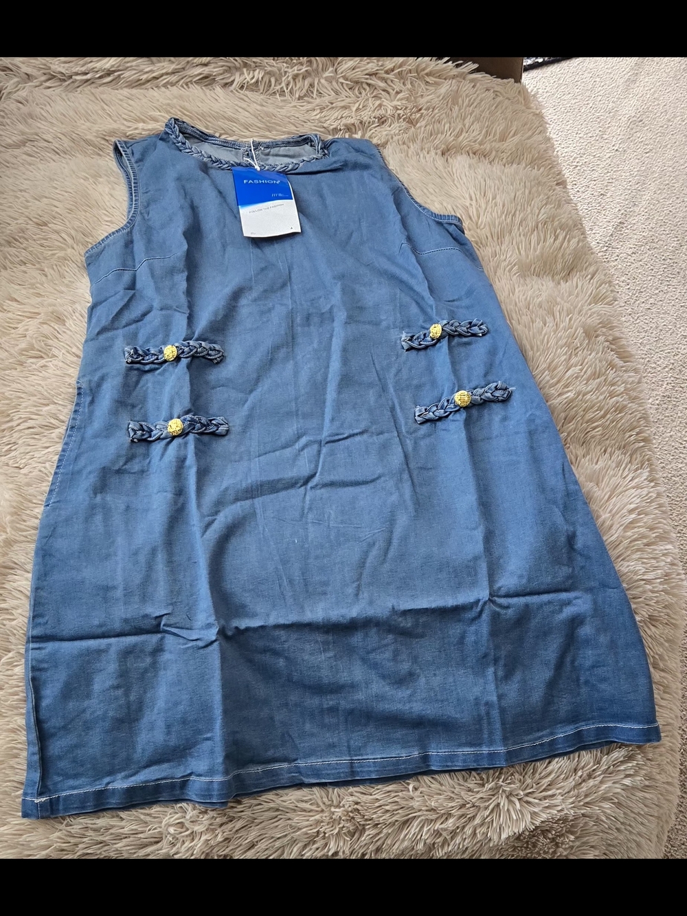 Sleeveless Denim Dress With Braided Trim #1323 - Picture 3 of 8